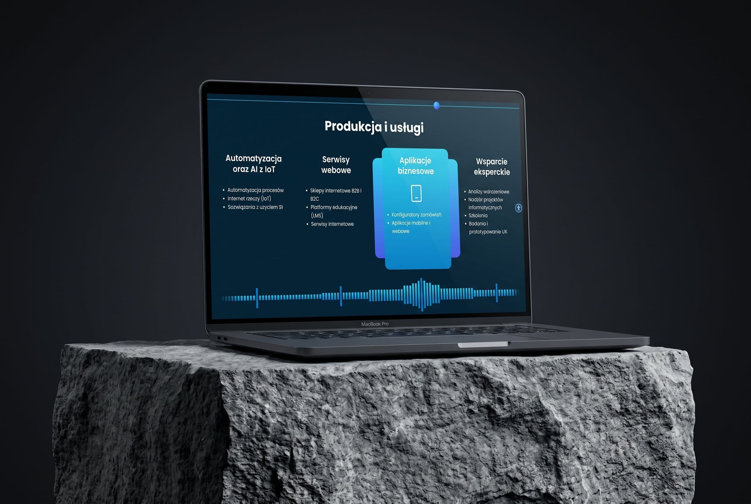 Sekcja „Produkcja i usługi” z podziałem na linie usługowe Design and IT
