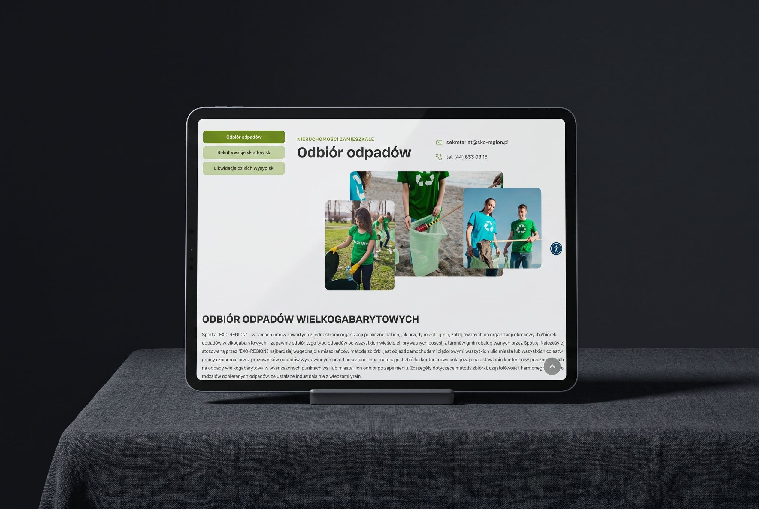Podstrona usługi odbioru odpadów w serwisie EKO-REGION, z galerią zdjęć z akcji sprzątania