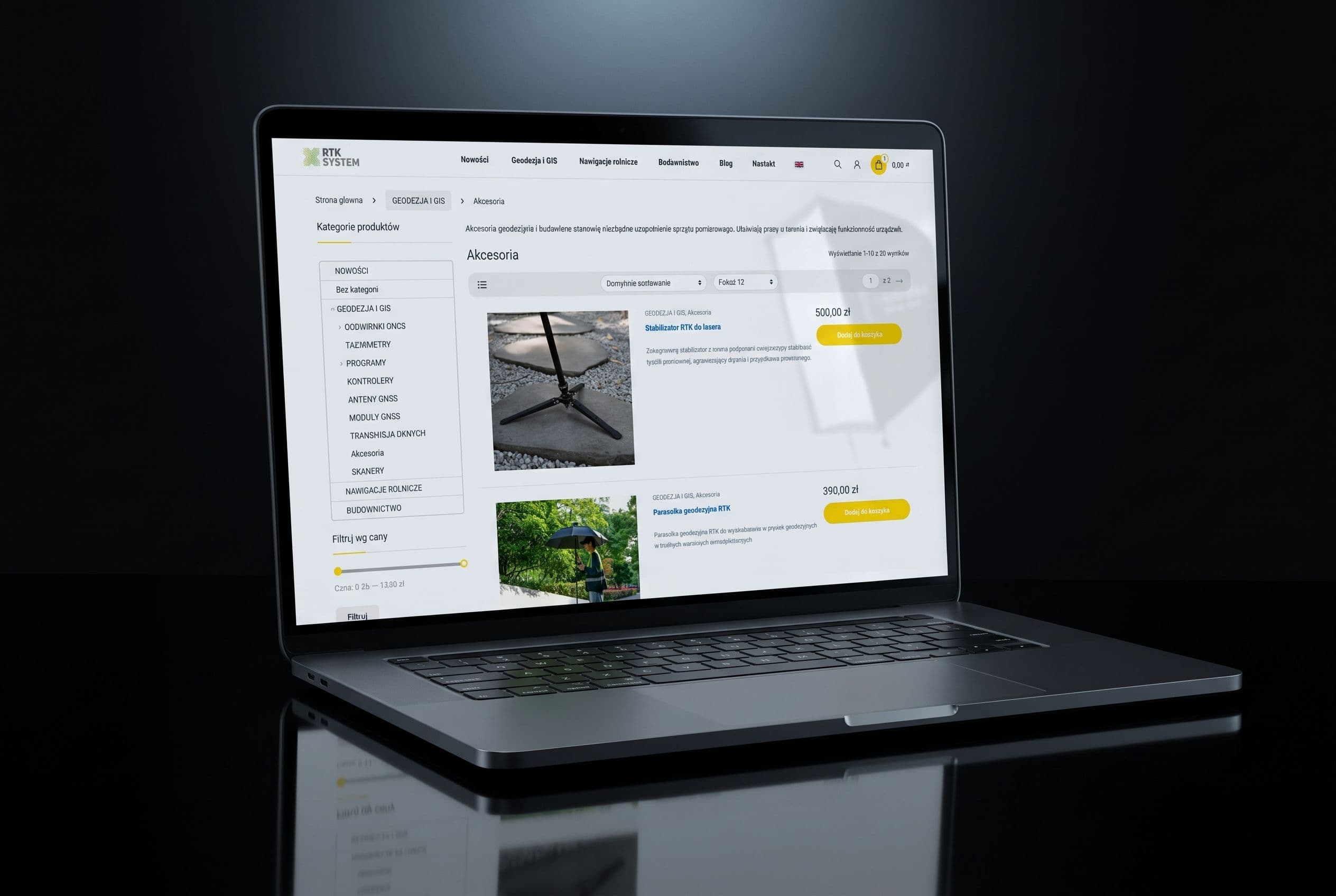 Wielopoziomowe kategorie produktów i filtr cenowy w katalogu RTK System