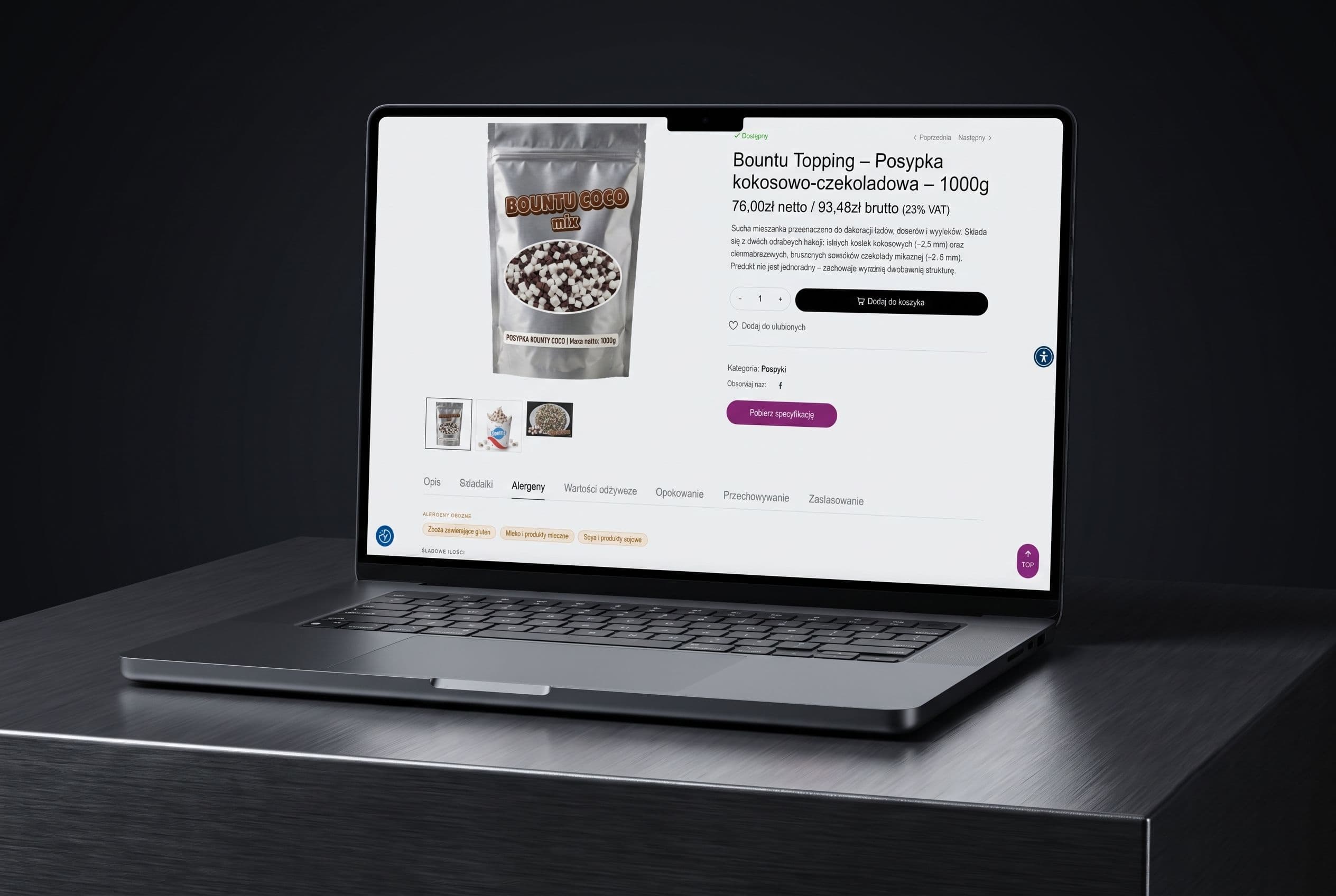 Karta produktu z ceną netto i brutto w sklepie MaxFlurry