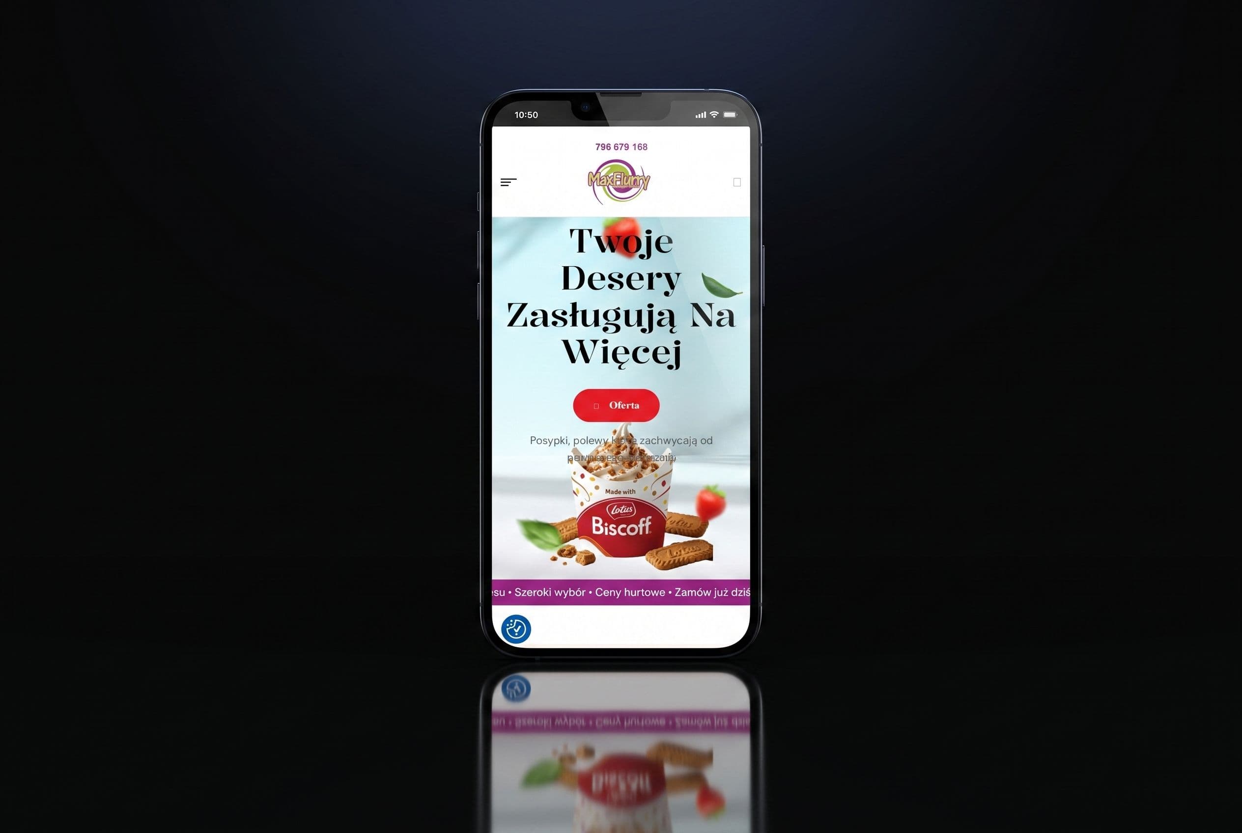 Strona główna z paskiem „Ceny hurtowe” w wersji mobilnej sklepu MaxFlurry